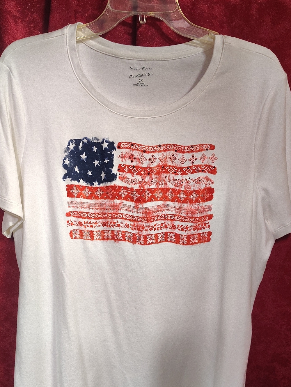 Studio Works White Red and Blue Flag Graphic Tee